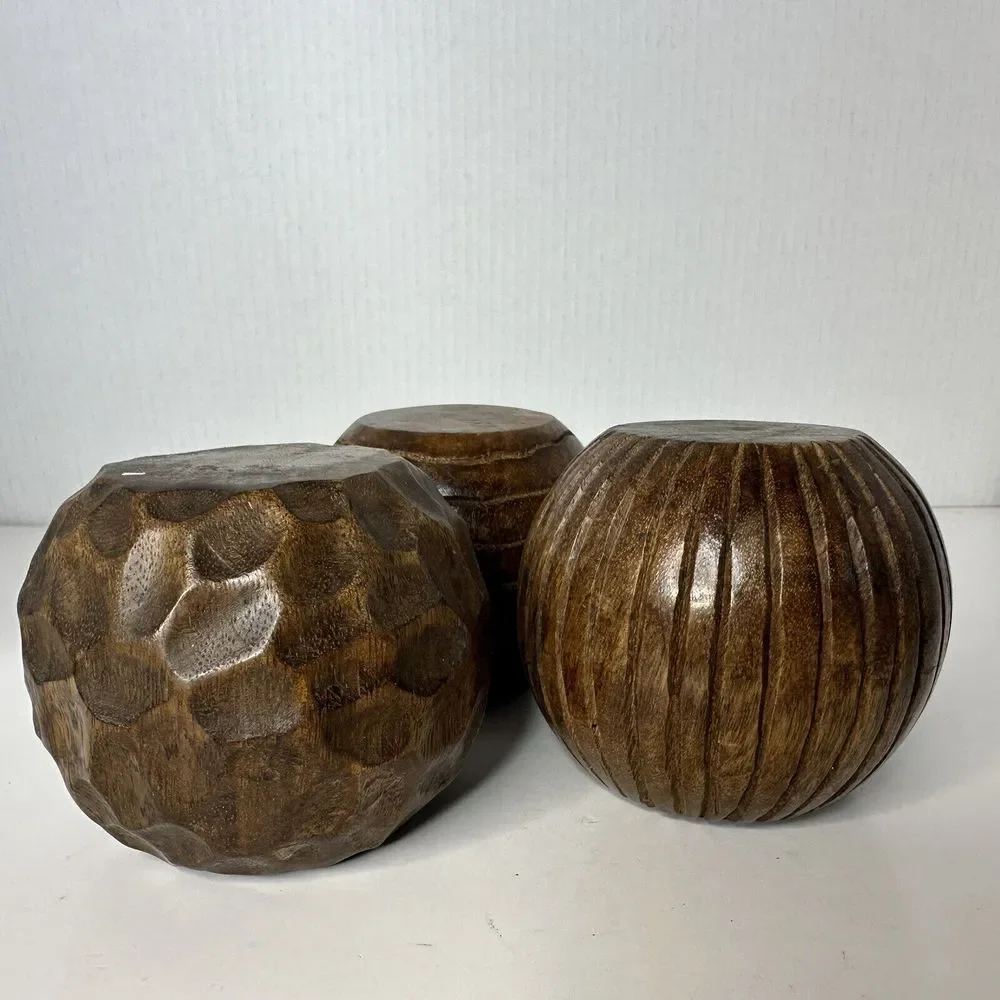 Set‎ of 3 JAVA Wooden Ball Tealight Candle Holders, Northern Lights Candles